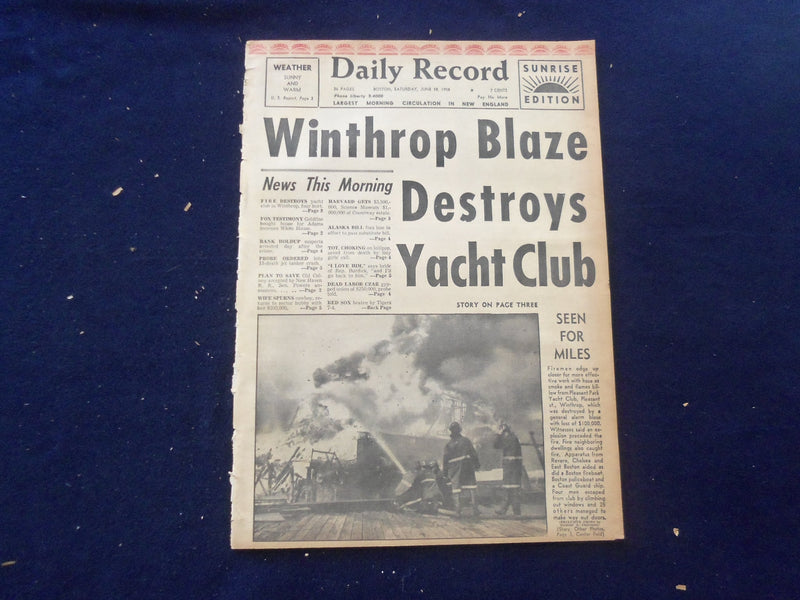 1958 JUNE 28 BOSTON RECORD AMERICAN NEWSPAPER - BLAZE DESTROYS CLUB - NP 6259