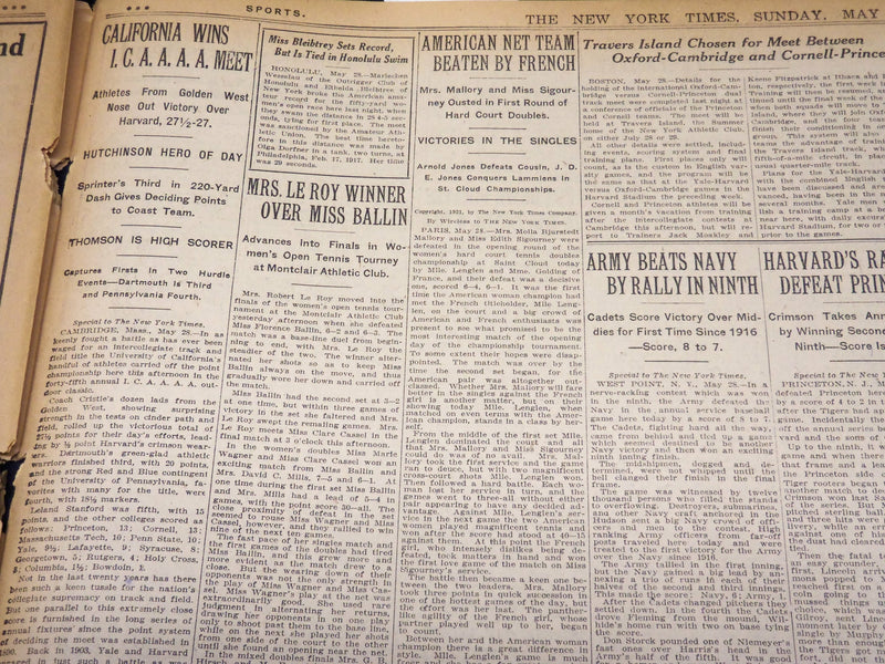 1921 MAY 29 NEW YORK TIMES NEWSPAPER- BOUCK WHITE SUED BY FRENCH BRIDE - NT 7854