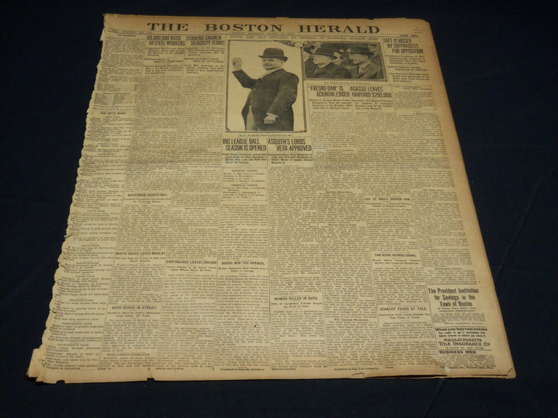 1907 APRIL 15 THE BOSTON HERALD NEWSPAPER - BASEBALL SEASONS OPENS - BH 398
