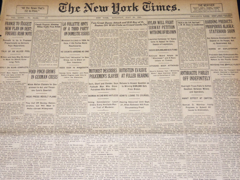 1923 JULY 28 NEW YORK TIMES - ROTHSTEIN EVASIVE AT FULLER HEARING - NT 7752
