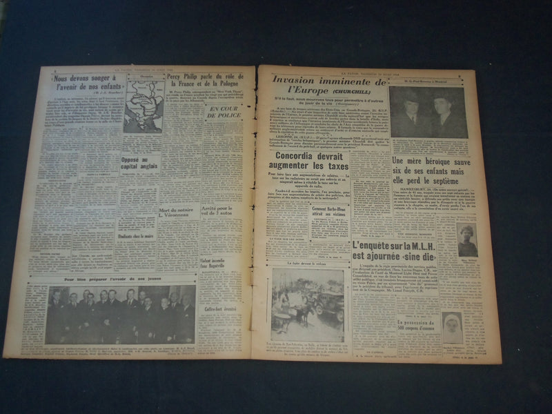 1944 MAR 24 LA PATRIE NEWSPAPER-FRENCH-INVASION IMMINENTE, SAYS CHURCHILL-FR1675