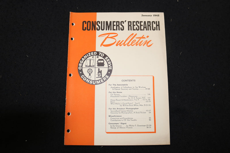 1942 JANUARY CONSUMERS' RESEARCH BULLETIN MAGAZINE - SP 4179Q