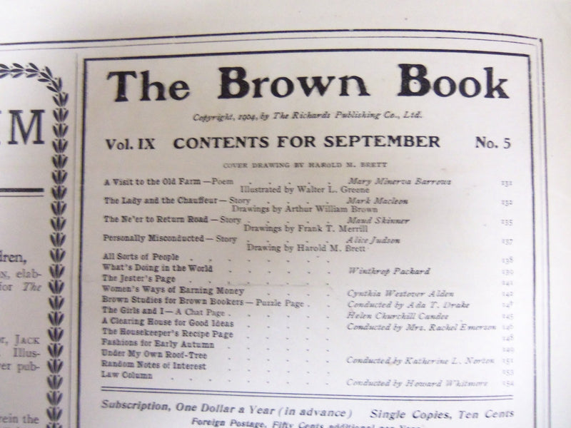 1904 SEPTEMBER THE BROWN BOOK OF BOSTON MAGAZINE-ILLUS COVER & STORIES - ST 3260