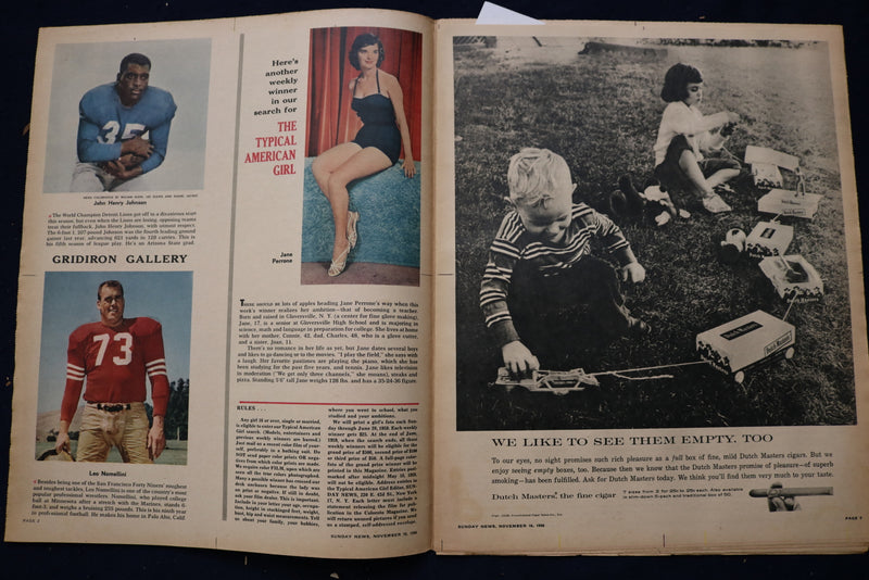 1958 NOVEMBER 16 SUNDAY NEWS COLOROTO MAGAZINE-KATHRYN GRAYSON-FOOTBALL- E 23184