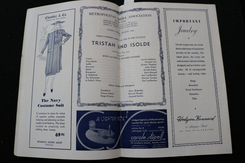 1938 MARCH 25 TRISTAN UND ISOLDE PROGRAM - BOSTON OPERA HOUSE - K 1860