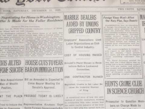 1920 DECEMBER 11 NEW YORK TIMES - MARBLE DEALERS AIDED BY UNIONS - NT 8481