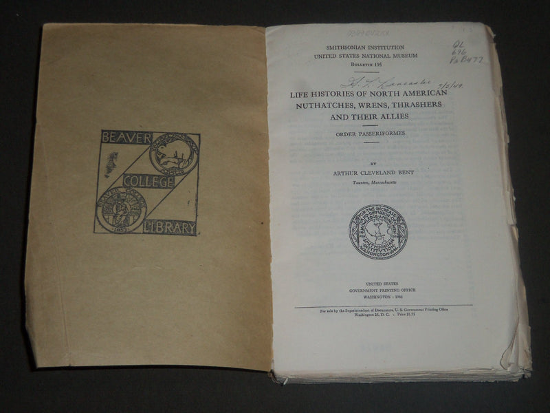 1948-1950 ORDER PASSERIFORMES BULLETINS BY ARTHUR BENT LOT OF 2- WR 955F