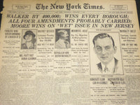 1925 NOV 4 NEW YORK TIMES - WALKER BY 400,000 WINS EVERY BOROUGH - NT 5111