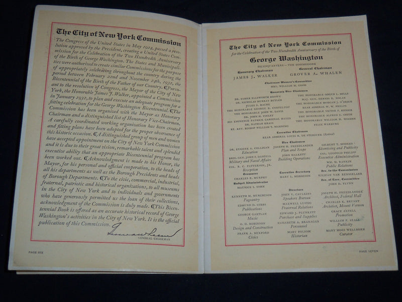 1932 GEORGE WASHINGTON BICENTENNIAL BOOK - CITY OF NEW YORK COMMISSION - J 8508