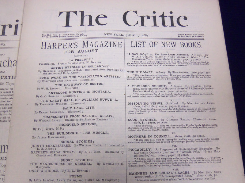 1883-1884 THE CRITIC MAGAZINE LOT OF 7 ISSUES - NICE REVIEWS & ARTICLES - WR 795