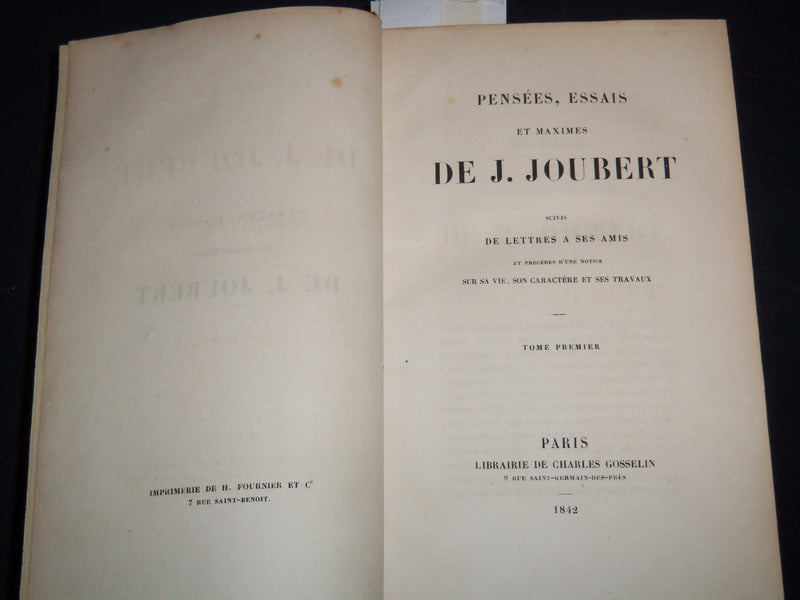1842 PENSEES ESSAIS ET MAXIMES DE JOUBERT FRENCH VOLUME - PART 1 & 2- KD 4815C