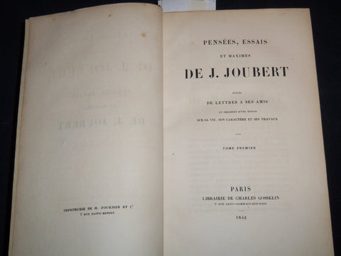 1842 PENSEES ESSAIS ET MAXIMES DE JOUBERT FRENCH VOLUME - PART 1 & 2- KD 4815C
