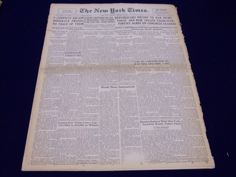 1947 JAN 3 NEW YORK TIMES - 9 CONVICTS ESCAPE BROOKLYN PRISON - NT 79