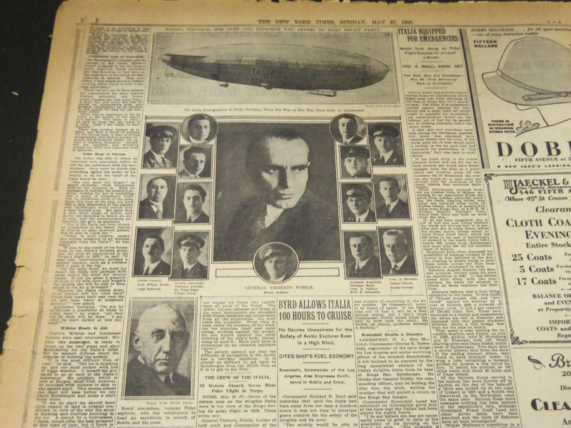 1928 MAY 27 NEW YORK TIMES - ITALIA IS REPORTED DOWN ON THE ICE - NT 5119