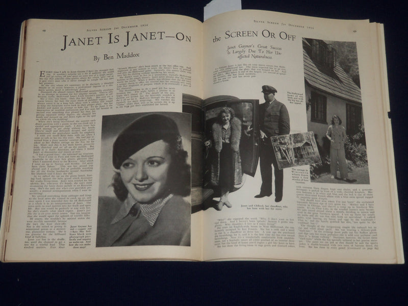 1934 DECEMBER SILVER SCREEN MAGAZINE - JANET GAYNOR COVER - SP 2622