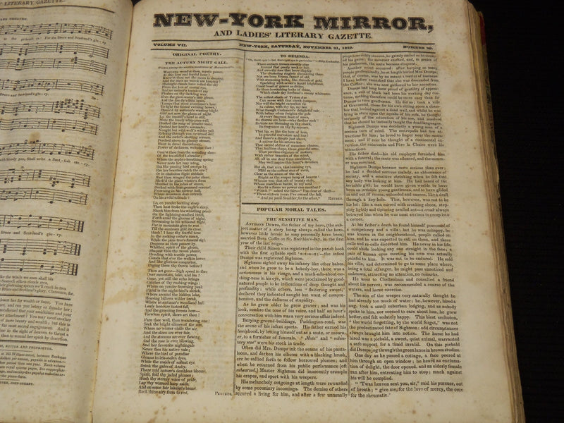 1829-1830 NEW YORK MIRROR AND LADIES GAZETTE BOUND VOLUME - R 89G