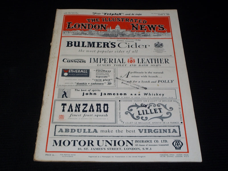 1956 JUNE 9 ILLUSTRATED LONDON NEWS MAGAZINE NICE COVERS & ADS - E 4240