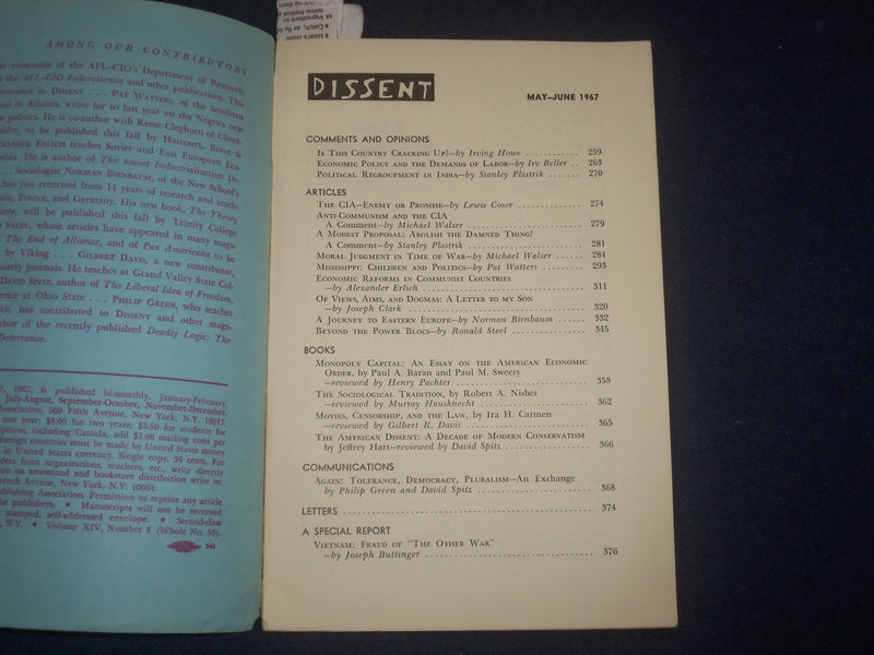 1967 MAY-JUNE DISSENT MAGAZINE - VIETNAM: FRAUD OF 