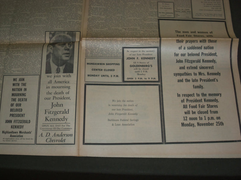 1963 NOVEMBER 25 THE BALTIMORE SUN- HOMAGE TO JFK- OSWALD SHOT TO DEATH- NP 2948