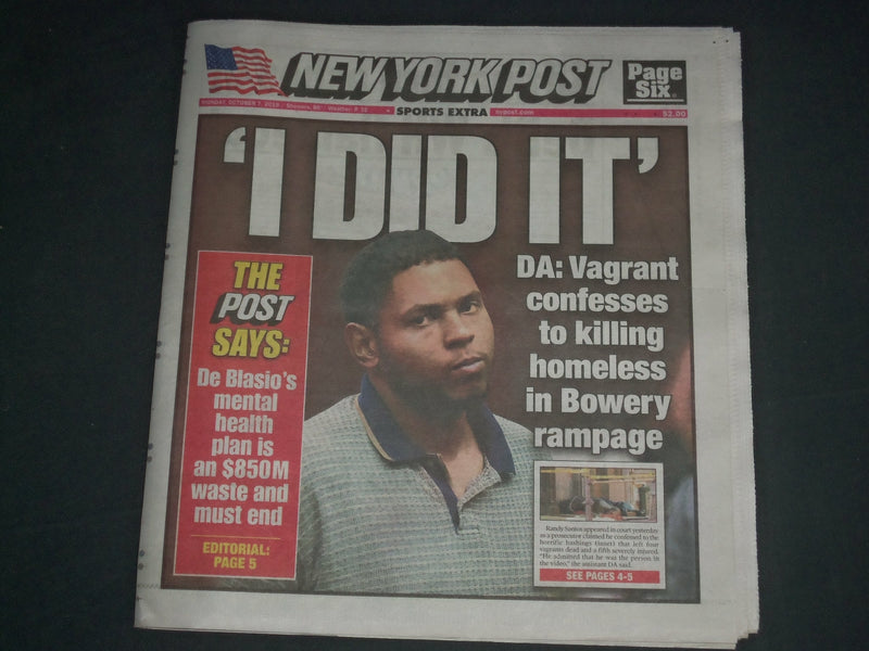 2019 OCTOBER 7 NEW YORK POST NEWSPAPER - RANDY SANTOS CONFESSES TO KILLING