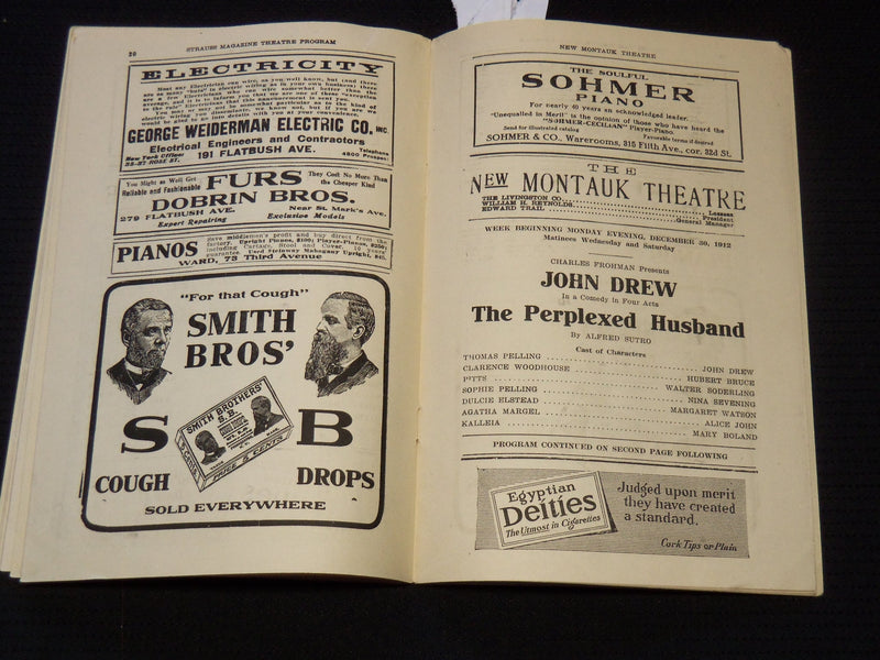 1912 THE PERPLEXED HUSBAND NEW MONTAUK PROGRAM - JOHN DREW - BROOKLYN - J 8017