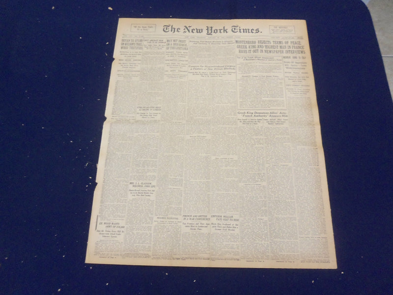 1916 JANUARY 20 NEW YORK TIMES - MONTENEGRO REJECTS TERMS OF PEACE - NT 9071
