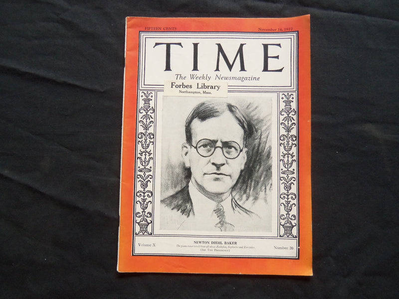 1927 NOVEMBER 14 TIME MAGAZINE - NEWTON DIEHL BAKER - T 138