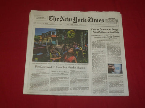 2019 APRIL 7 NEW YORK TIMES - FUNGUS IMMUNE TO DRUGS QUIETLY SWEEPS THE GLOBE