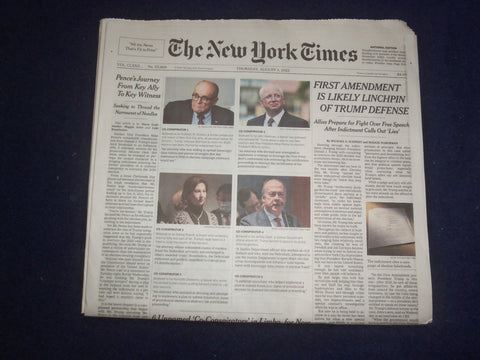 2023 AUGUST 3 NEW YORK TIMES-FIRST AMENDMENT IS LIKELY LINCHPIN OF TRUMP DEFENSE