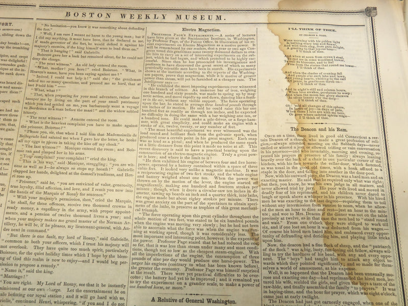 1850 NOV 9 BOSTON MUSEUM NEWSPAPER - PINE TREE SHILLING - HAWTHORNE - NP 9046