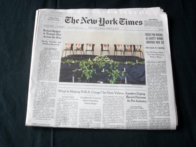 2019 MARCH 12 NEW YORK TIMES - CRISIS FOR BOEING AS SAFETY WORRY GROUNDS NEW JET