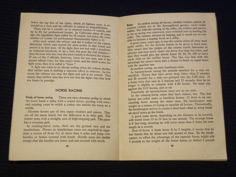 1940 SPECTATOR'S GUIDE TO POPULAR SPORTS BOOK BY FRANK G. MENKE - J 8000