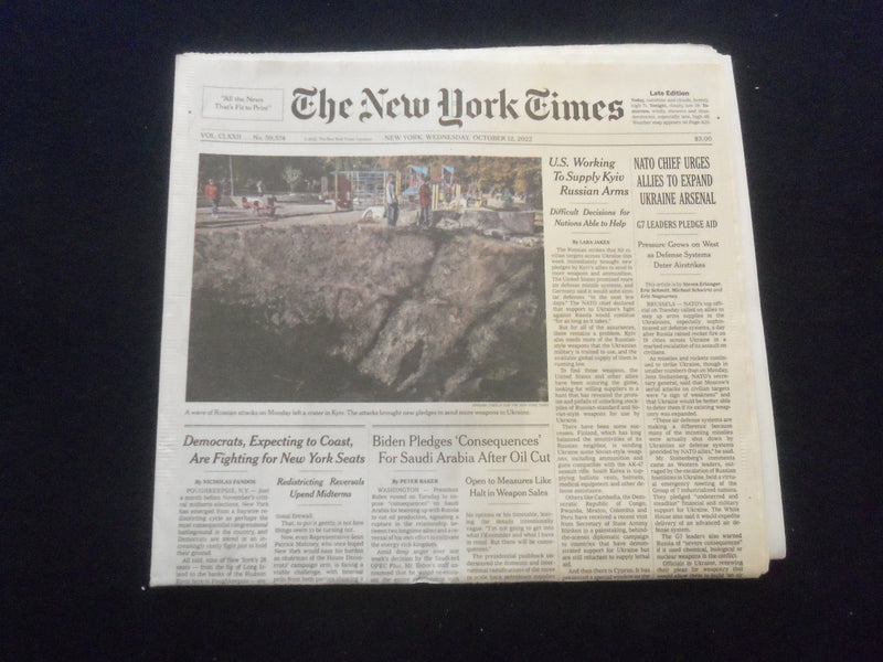 2022 OCT 12 NEW YORK TIMES - NATO CHIEF URGES ALLIES TO EXPAND UKRAINE ARSENAL