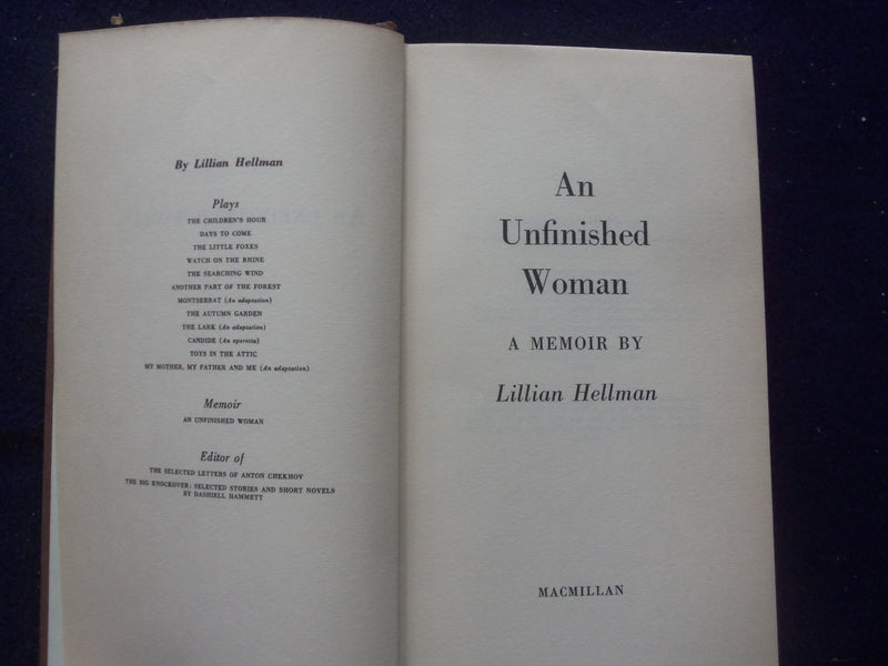 1969 AN UNFINISHED WOMAN HARDCOVER BOOK BY LILLIAN HELLMAN - KD 8399