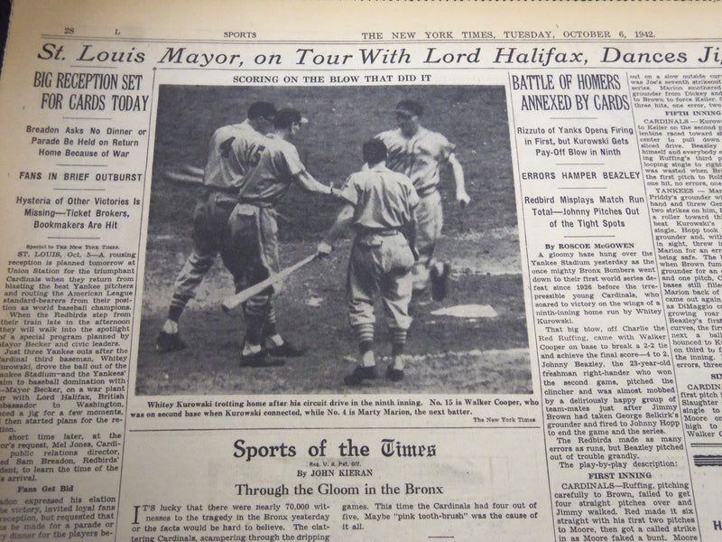 1942 WORLD SERIES YANKEES DEFEAT CARDINALS 4-1 NEW YORK TIMES NEWSPAPER LOT OF 4