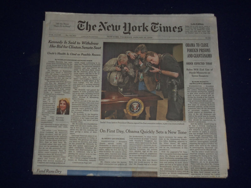 2009 JAN 22 THE NEW YORK TIMES - OBAMA TO CLOSE GUANTANAMO & PRISONS - NP 3033