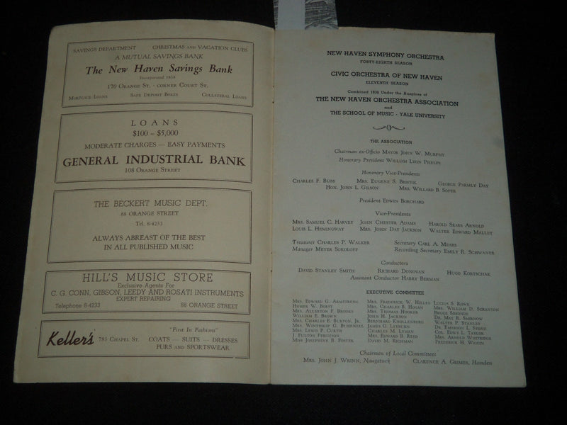 1941-1942 NEW HAVEN SYMPHONY ORCHESTRA FIRST CONCERT PROGRAM - J 5465