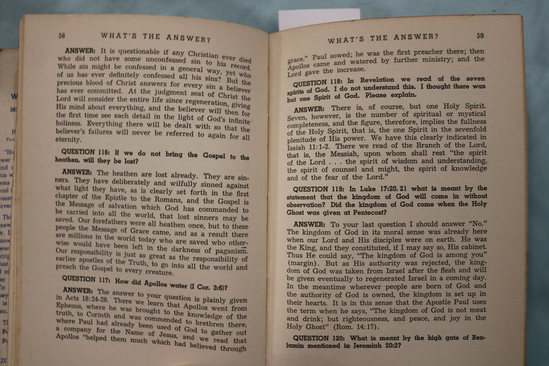 1944 WHAT'S THE ANSWER HARDCOVER BOOK BY DR. H. A. IRONSIDE - KD 9631