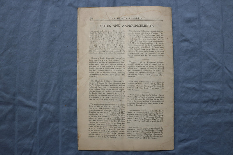 1917-1920 THE WILSON BULLETIN - THE SCHOOL LIBRARY NUMBER - LOT OF 4 - K 2966