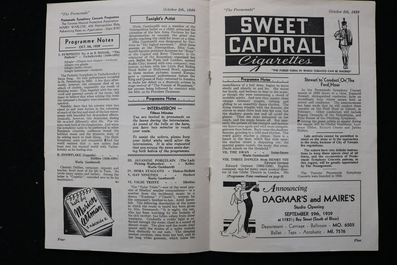 1939 OCTOBER 5 THE PROMENADE PROGRAM - MARIA GAMBARELLI - TORONTO - K 1824