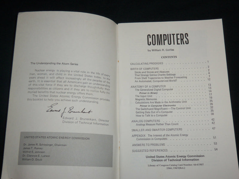 1967 COMPUTERS - U. S. ATOMIC ENERGY BOOK BY WILLIAM R. CORLISS - J 6852