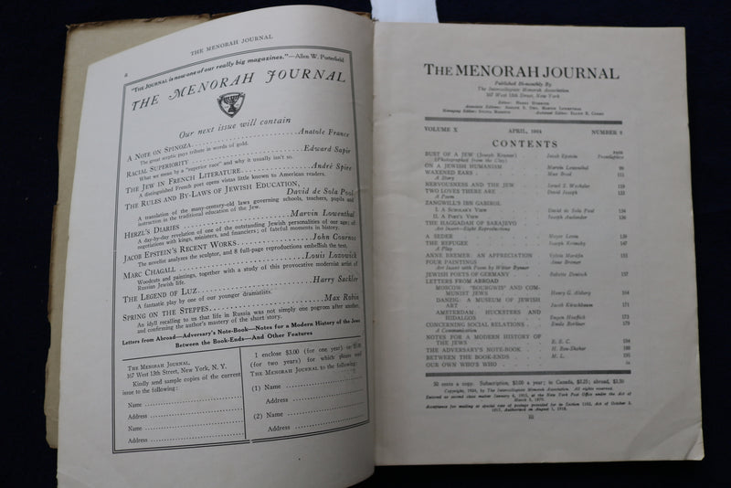 1924 APRIL-MAY THE MENORAH JOURNAL - MAX BROD - K 1602