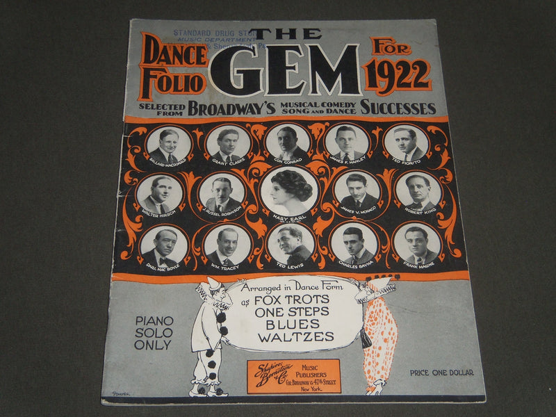 1922 THE GEM DANCE FOLIO SONG BOOK - BROADWAY'S MUSICAL COMEDY - J 2420