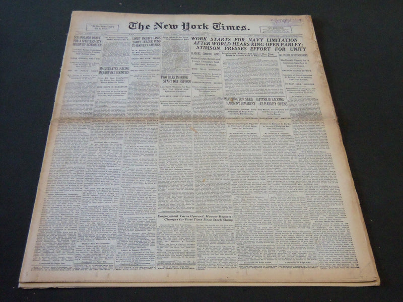 1930 JANUARY 22 NEW YORK TIMES - WORK STARTS FOR NAVY LIMITATION - NT 5665