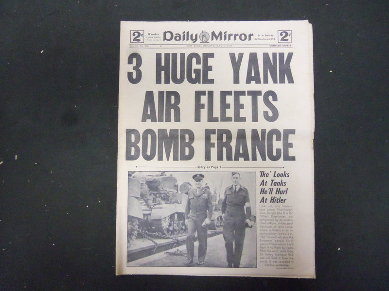 1944 MAY 1 NEW YORK DAILY MIRROR - 3 HUGH YANK AIR FLEETS BOMB FRANCE - NP 2201