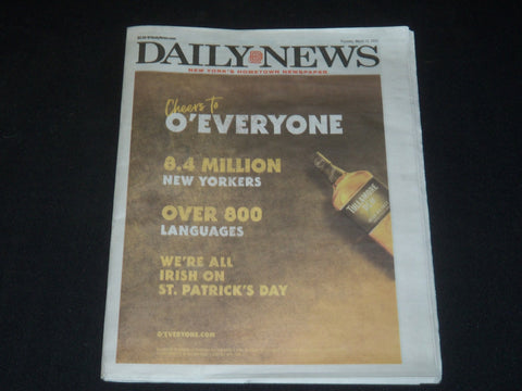 2020 MARCH 12 NEW YORK DAILY NEWS NEWSPAPER - CHEERS TO O'EVERYONE