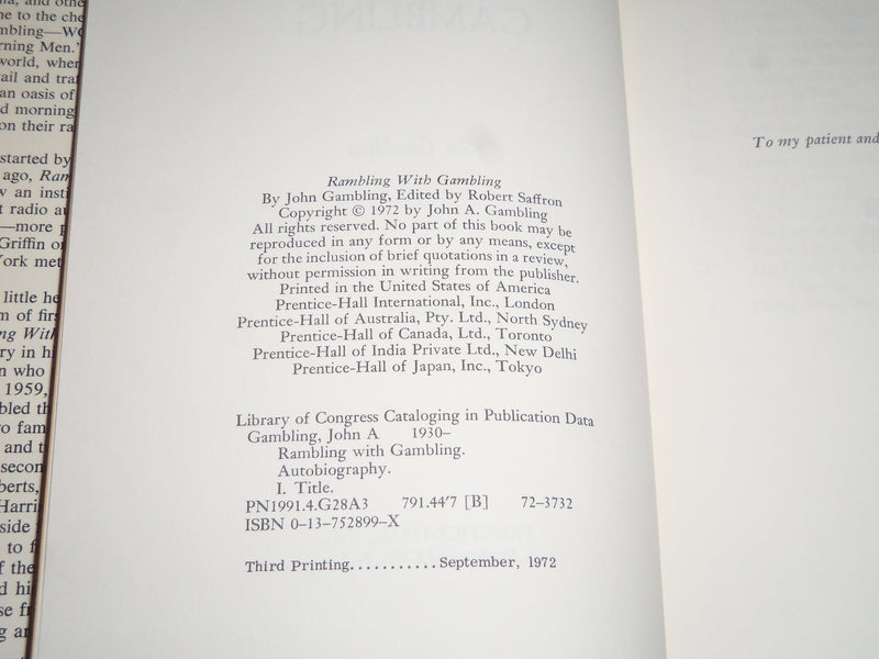 1972 RAMBLING WITH GAMBLING BOOK BY JOHN GAMBLING - INSCRIBED - KD 4488
