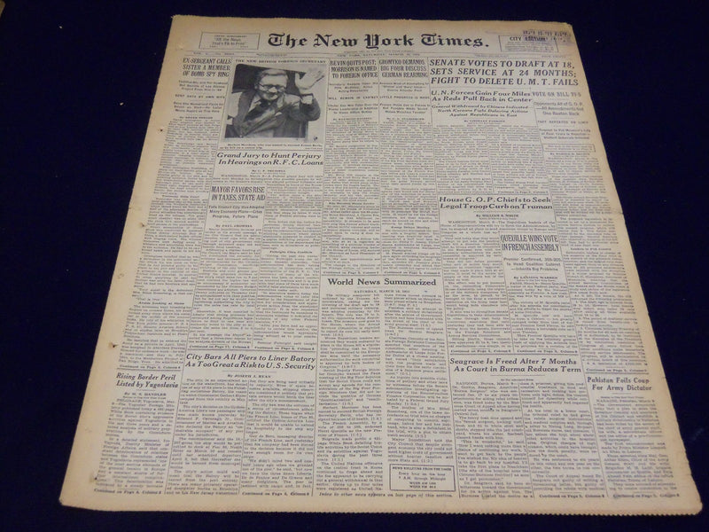 1951 MARCH 10 NEW YORK TIMES - SENATE VOTES TO DRAFT AT 18 - NT 2025