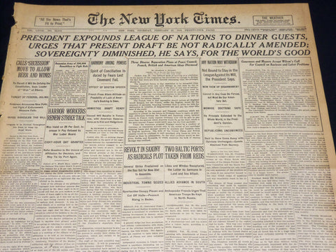 1919 FEBRUARY 27 NEW YORK TIMES - PRESIDENT EXPOUNDS LEAGUE TO GUESTS - NT 7968
