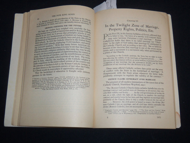1929 THE POPE KING AGAIN SOFTCOVER BOOK BY ALONZO BAKER - J 9293
